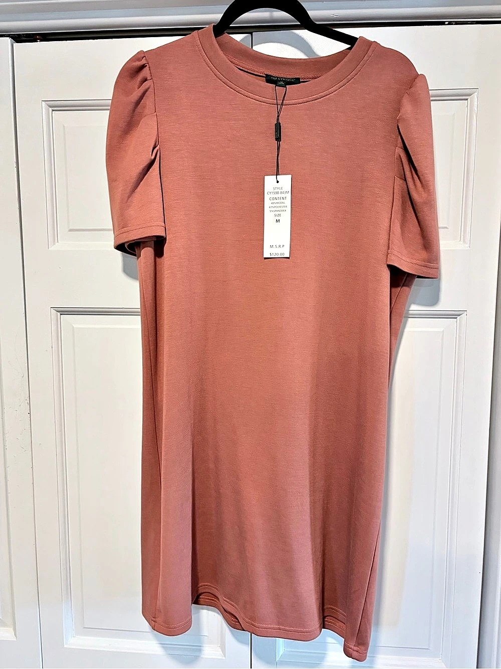 For Cynthia Short Puff Sleeve Shift Dress Burnt Orange Medium NWT